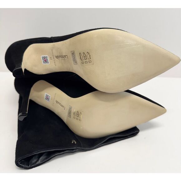 Larroude Knee High Boots Black Suede Size 10 Pointed Toe High Heel Leather Sole - Picture 11 of 11